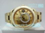 Replica Rolex Sky-Dweller Gold Dial Gold Bezel Watch / Working Time Zone